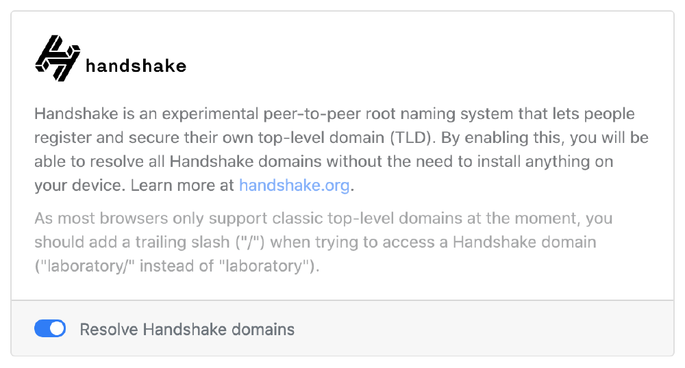 Enable Handshake in NextDNS settings