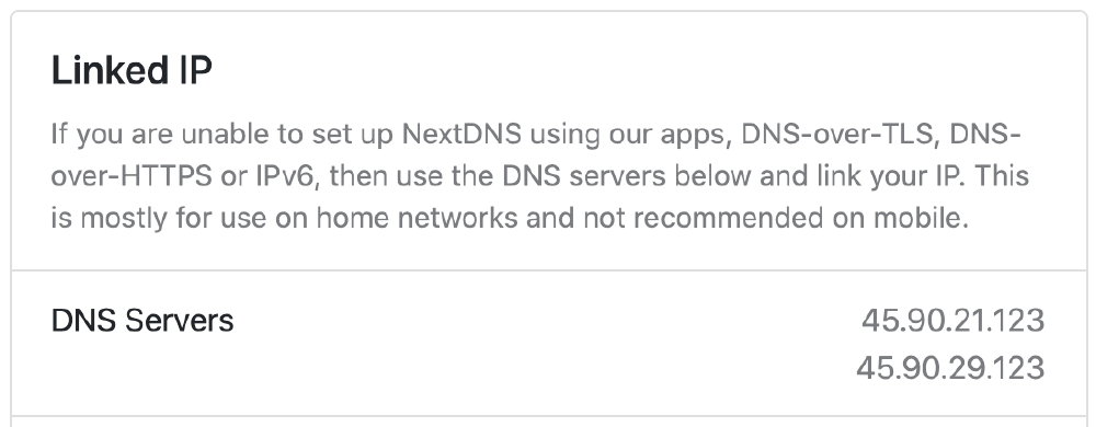 NextDNS DNS Server IP addresses